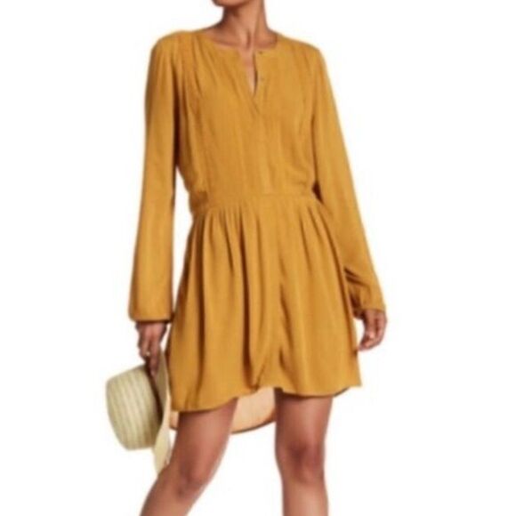 Nordstrom Oversized Boho Fall Mustard Long Sleeve Dress DR2 - Picture 15 of 16